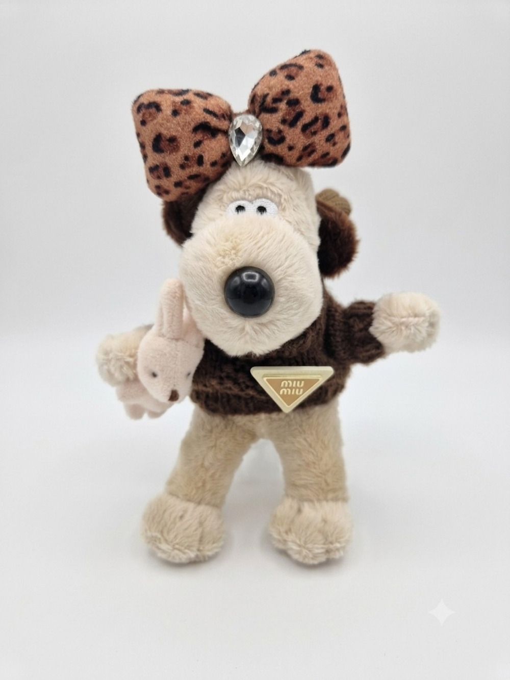 Plush Puppy Gromit Bag Charm with Leopard Bow